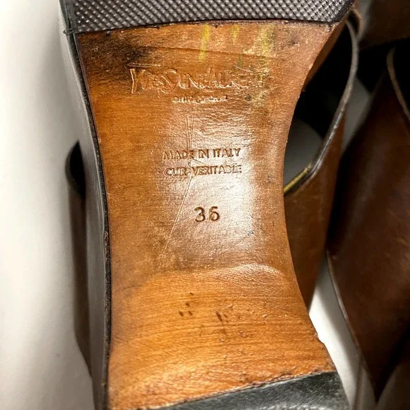 Vintage YVES SAINT LAURENT Leather Wedge Cross Strap PlatformSlides 36 sz6/6 1/2 - Picture 9 of 10